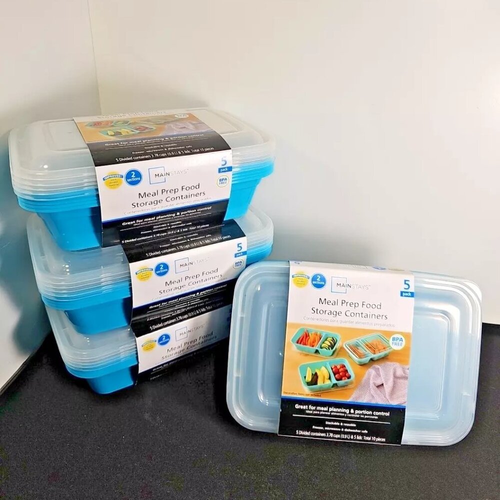 MainStays Meal Prep Food Storage Containers 5 pack - 4 Sets - Blue NEW